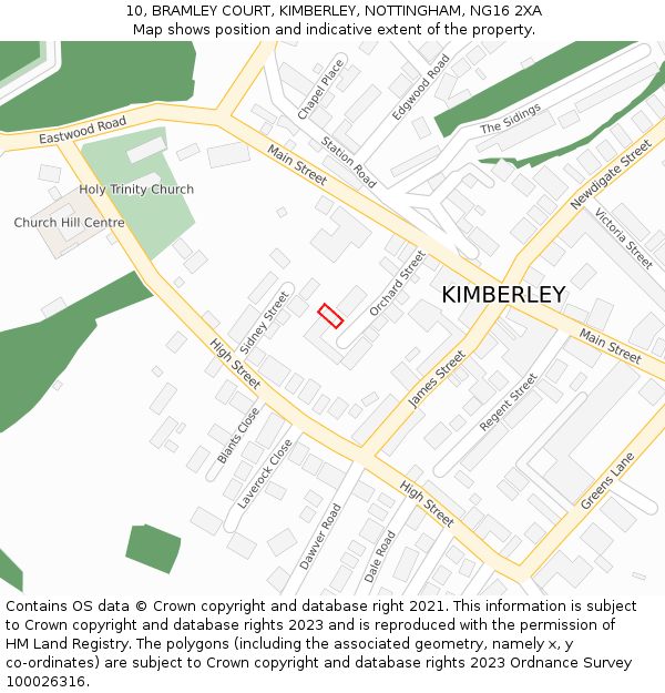 10, BRAMLEY COURT, KIMBERLEY, NOTTINGHAM, NG16 2XA: Location map and indicative extent of plot