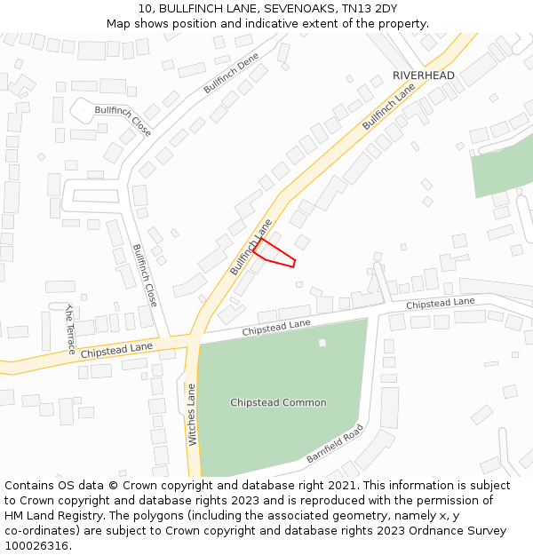 10, BULLFINCH LANE, SEVENOAKS, TN13 2DY: Location map and indicative extent of plot