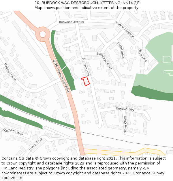 10, BURDOCK WAY, DESBOROUGH, KETTERING, NN14 2JE: Location map and indicative extent of plot