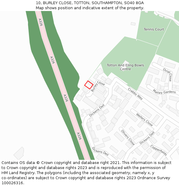 10, BURLEY CLOSE, TOTTON, SOUTHAMPTON, SO40 8GA: Location map and indicative extent of plot