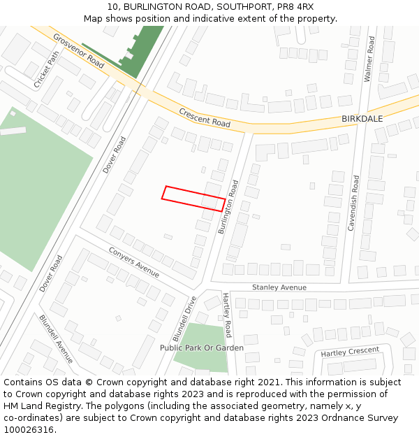 10, BURLINGTON ROAD, SOUTHPORT, PR8 4RX: Location map and indicative extent of plot