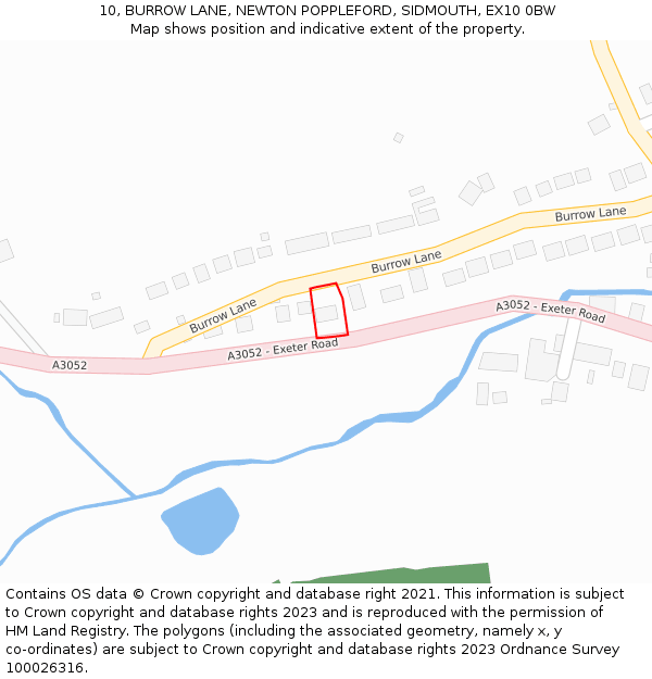 10, BURROW LANE, NEWTON POPPLEFORD, SIDMOUTH, EX10 0BW: Location map and indicative extent of plot