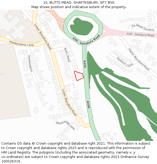 10, BUTTS MEAD, SHAFTESBURY, SP7 8NS: Location map and indicative extent of plot