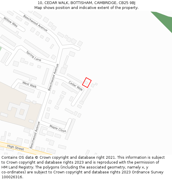 10, CEDAR WALK, BOTTISHAM, CAMBRIDGE, CB25 9BJ: Location map and indicative extent of plot