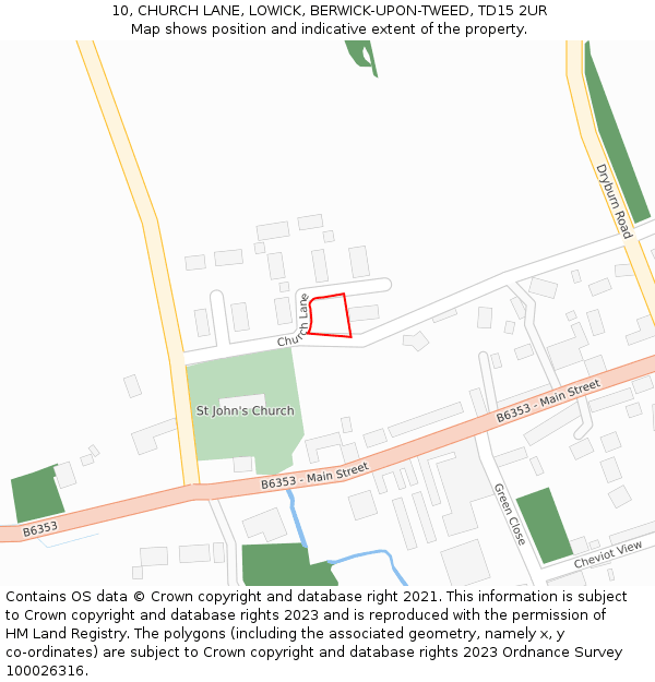 10, CHURCH LANE, LOWICK, BERWICK-UPON-TWEED, TD15 2UR: Location map and indicative extent of plot