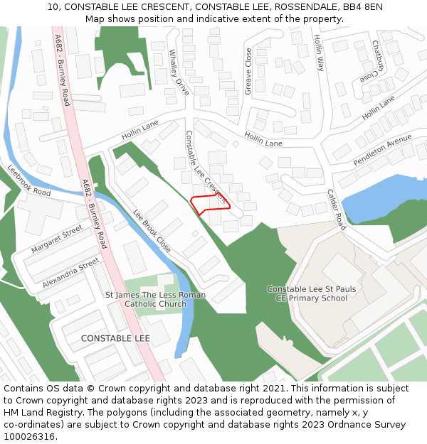 10, CONSTABLE LEE CRESCENT, CONSTABLE LEE, ROSSENDALE, BB4 8EN: Location map and indicative extent of plot