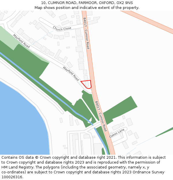 10, CUMNOR ROAD, FARMOOR, OXFORD, OX2 9NS: Location map and indicative extent of plot