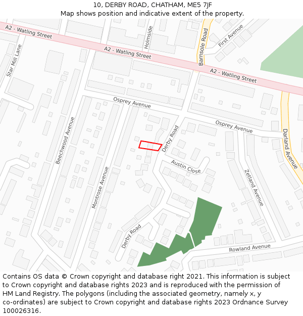 10, DERBY ROAD, CHATHAM, ME5 7JF: Location map and indicative extent of plot