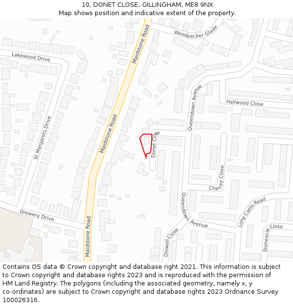 10, DONET CLOSE, GILLINGHAM, ME8 9NX: Location map and indicative extent of plot