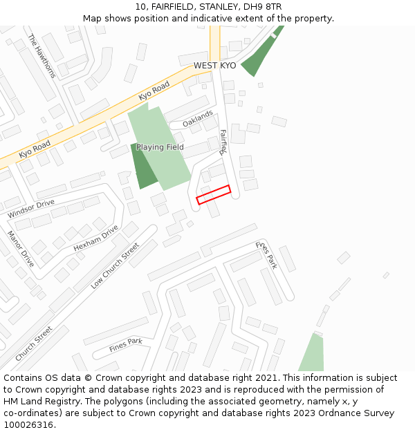 10, FAIRFIELD, STANLEY, DH9 8TR: Location map and indicative extent of plot