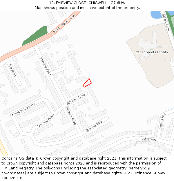 10, FAIRVIEW CLOSE, CHIGWELL, IG7 6HW: Location map and indicative extent of plot