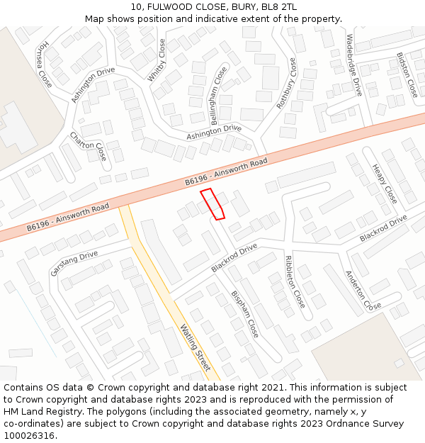 10, FULWOOD CLOSE, BURY, BL8 2TL: Location map and indicative extent of plot