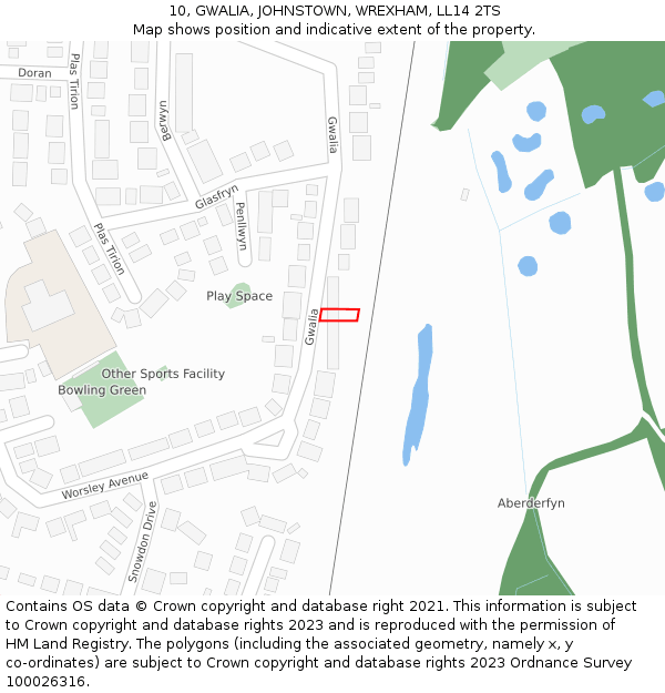 10, GWALIA, JOHNSTOWN, WREXHAM, LL14 2TS: Location map and indicative extent of plot