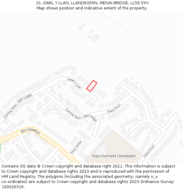 10, GWEL Y LLAN, LLANDEGFAN, MENAI BRIDGE, LL59 5YH: Location map and indicative extent of plot