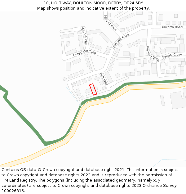 10, HOLT WAY, BOULTON MOOR, DERBY, DE24 5BY: Location map and indicative extent of plot