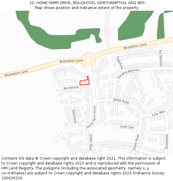 10, HOME FARM DRIVE, BOUGHTON, NORTHAMPTON, NN2 8ES: Location map and indicative extent of plot