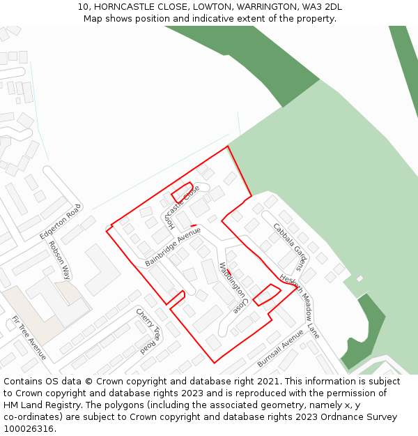 10, HORNCASTLE CLOSE, LOWTON, WARRINGTON, WA3 2DL: Location map and indicative extent of plot