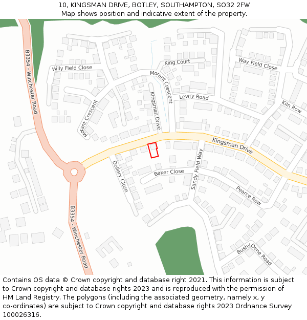 10, KINGSMAN DRIVE, BOTLEY, SOUTHAMPTON, SO32 2FW: Location map and indicative extent of plot