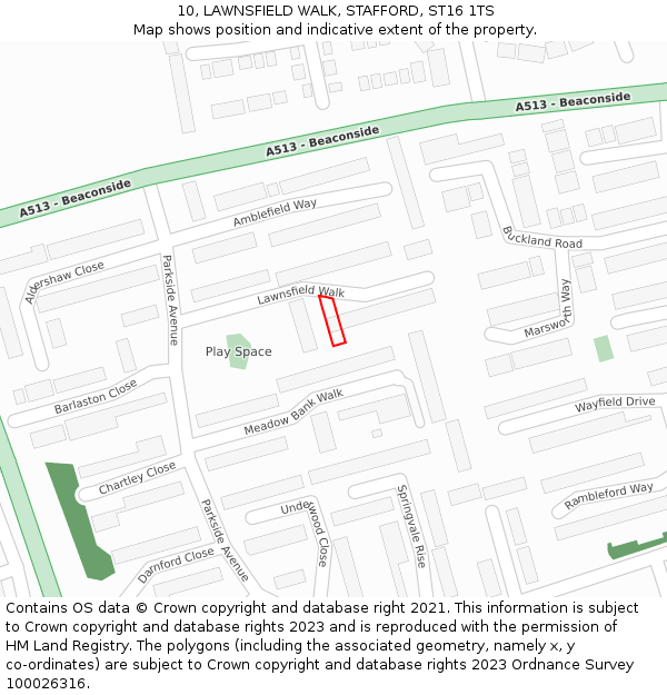 10, LAWNSFIELD WALK, STAFFORD, ST16 1TS: Location map and indicative extent of plot