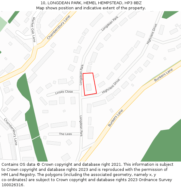 10, LONGDEAN PARK, HEMEL HEMPSTEAD, HP3 8BZ: Location map and indicative extent of plot