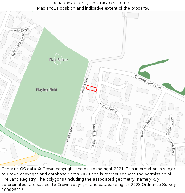 10, MORAY CLOSE, DARLINGTON, DL1 3TH: Location map and indicative extent of plot