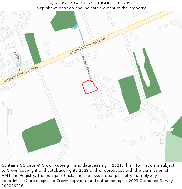 10, NURSERY GARDENS, LINGFIELD, RH7 6GH: Location map and indicative extent of plot