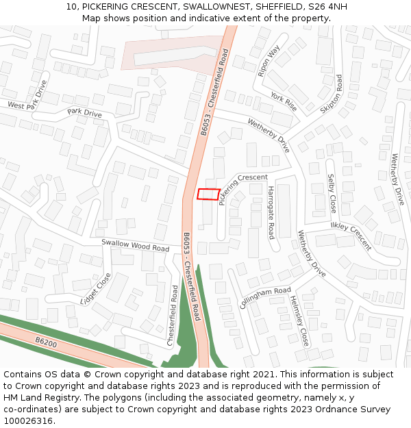 10, PICKERING CRESCENT, SWALLOWNEST, SHEFFIELD, S26 4NH: Location map and indicative extent of plot