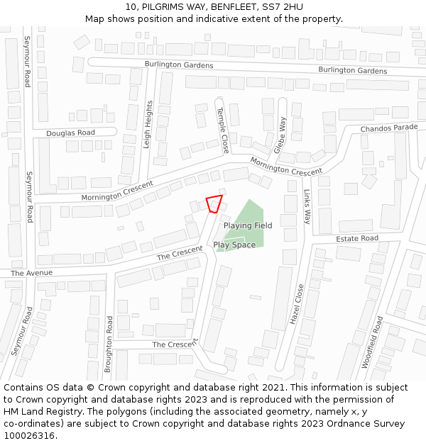 10, PILGRIMS WAY, BENFLEET, SS7 2HU: Location map and indicative extent of plot