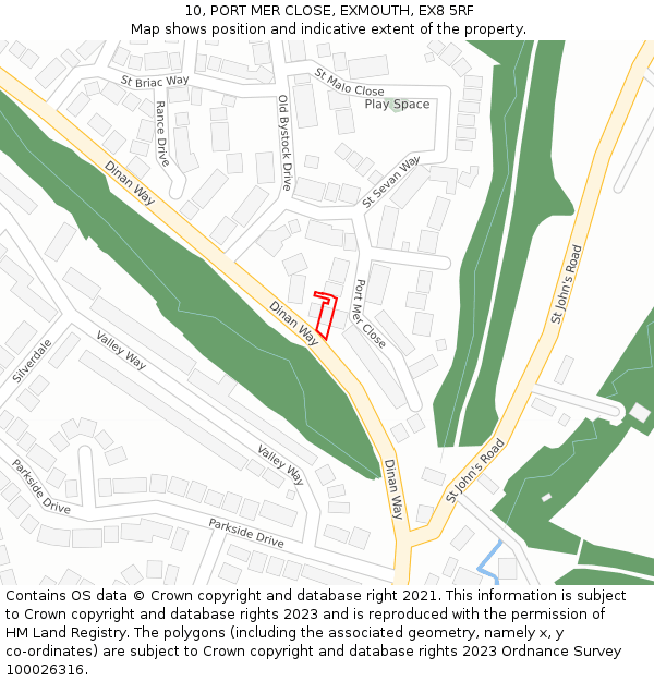 10, PORT MER CLOSE, EXMOUTH, EX8 5RF: Location map and indicative extent of plot