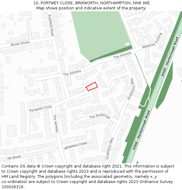 10, PORTWEY CLOSE, BRIXWORTH, NORTHAMPTON, NN6 9XE: Location map and indicative extent of plot