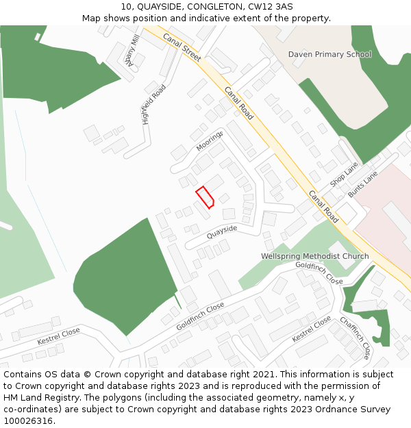 10, QUAYSIDE, CONGLETON, CW12 3AS: Location map and indicative extent of plot