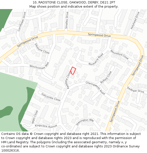 10, RADSTONE CLOSE, OAKWOOD, DERBY, DE21 2PT: Location map and indicative extent of plot