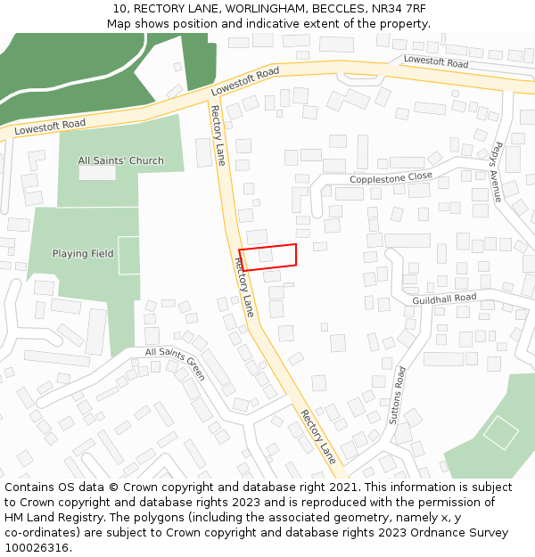 10, RECTORY LANE, WORLINGHAM, BECCLES, NR34 7RF: Location map and indicative extent of plot