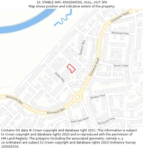 10, STABLE WAY, KINGSWOOD, HULL, HU7 3FA: Location map and indicative extent of plot