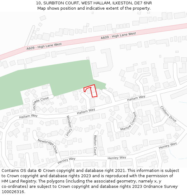 10, SURBITON COURT, WEST HALLAM, ILKESTON, DE7 6NR: Location map and indicative extent of plot