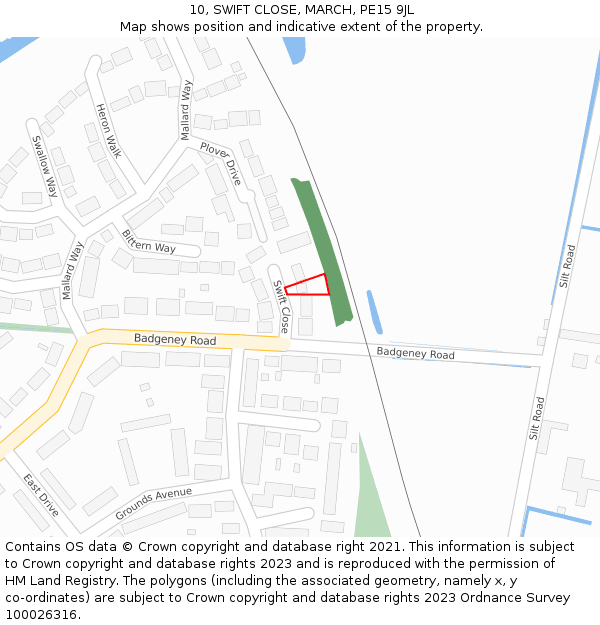 10, SWIFT CLOSE, MARCH, PE15 9JL: Location map and indicative extent of plot