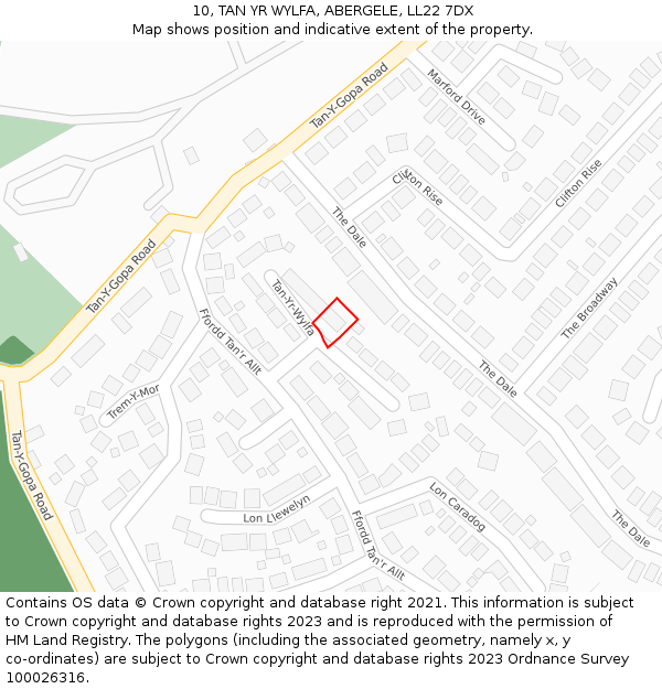 10, TAN YR WYLFA, ABERGELE, LL22 7DX: Location map and indicative extent of plot