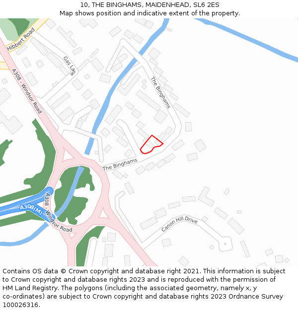 10, THE BINGHAMS, MAIDENHEAD, SL6 2ES: Location map and indicative extent of plot