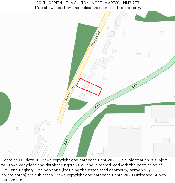 10, THORPEVILLE, MOULTON, NORTHAMPTON, NN3 7TR: Location map and indicative extent of plot