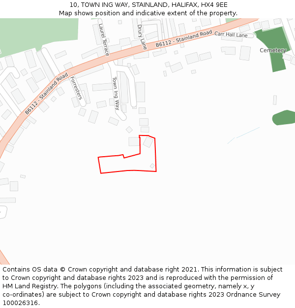 10, TOWN ING WAY, STAINLAND, HALIFAX, HX4 9EE: Location map and indicative extent of plot