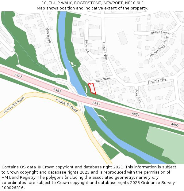 10, TULIP WALK, ROGERSTONE, NEWPORT, NP10 9LF: Location map and indicative extent of plot