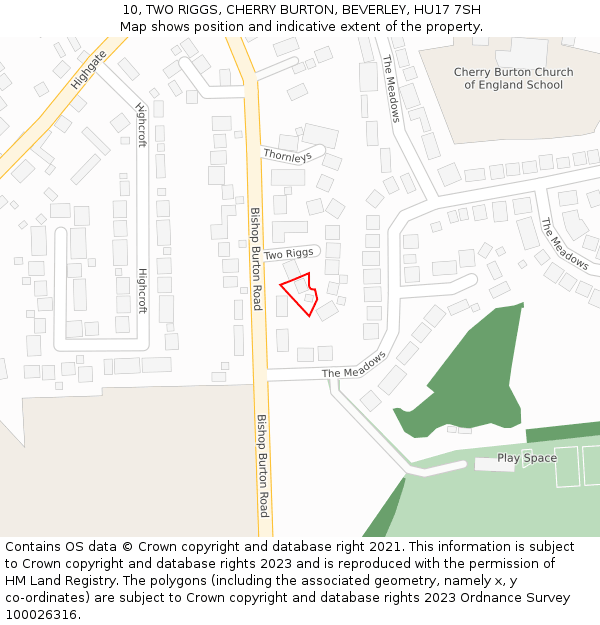 10, TWO RIGGS, CHERRY BURTON, BEVERLEY, HU17 7SH: Location map and indicative extent of plot