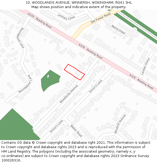 10, WOODLANDS AVENUE, WINNERSH, WOKINGHAM, RG41 3HL: Location map and indicative extent of plot