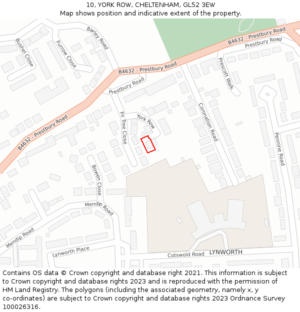 10, YORK ROW, CHELTENHAM, GL52 3EW: Location map and indicative extent of plot