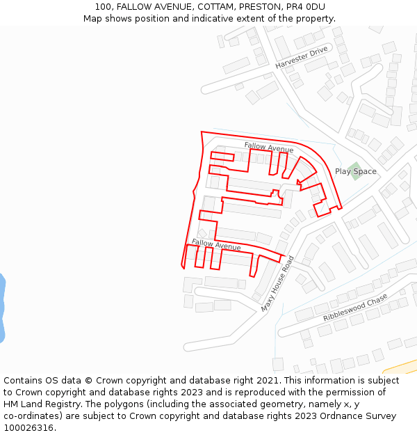 100, FALLOW AVENUE, COTTAM, PRESTON, PR4 0DU: Location map and indicative extent of plot