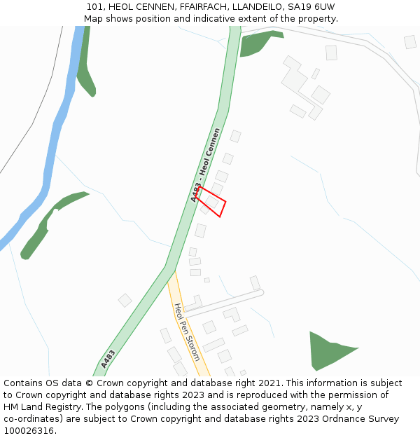 101, HEOL CENNEN, FFAIRFACH, LLANDEILO, SA19 6UW: Location map and indicative extent of plot