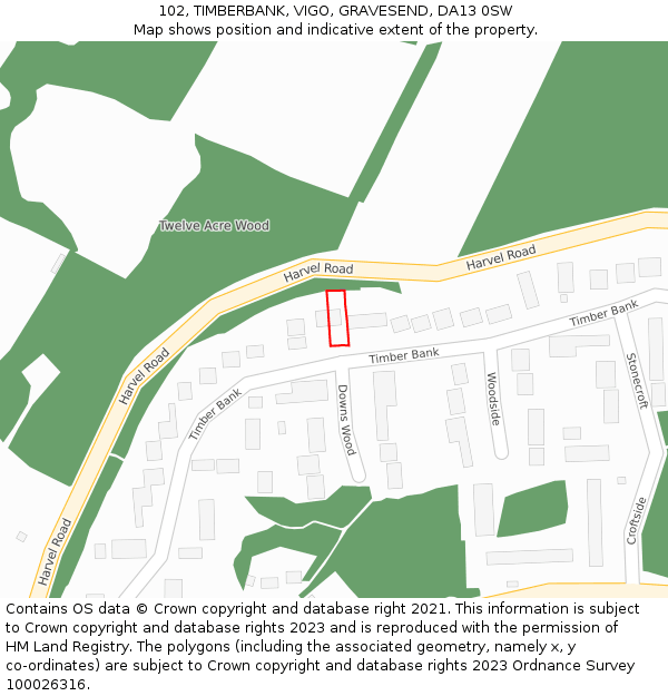 102, TIMBERBANK, VIGO, GRAVESEND, DA13 0SW: Location map and indicative extent of plot