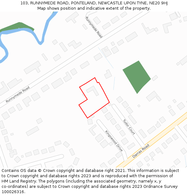 103, RUNNYMEDE ROAD, PONTELAND, NEWCASTLE UPON TYNE, NE20 9HJ: Location map and indicative extent of plot