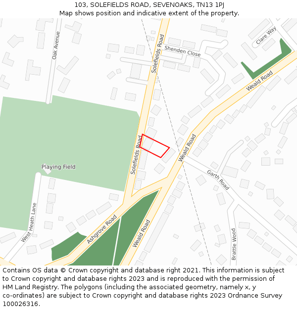 103, SOLEFIELDS ROAD, SEVENOAKS, TN13 1PJ: Location map and indicative extent of plot