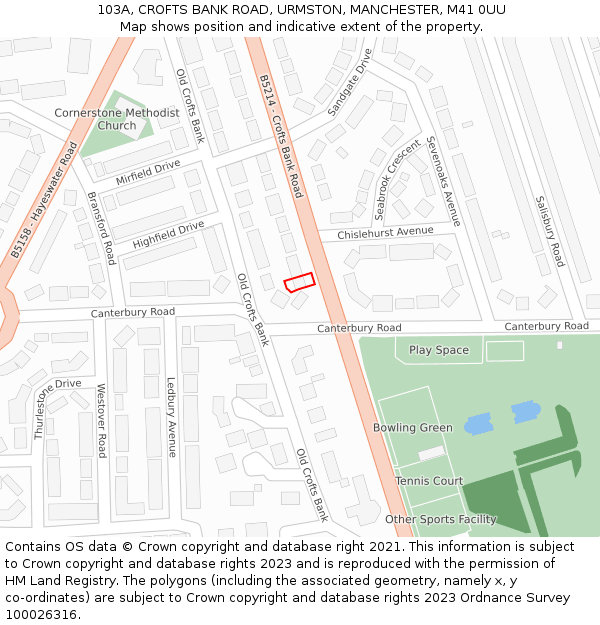 103A, CROFTS BANK ROAD, URMSTON, MANCHESTER, M41 0UU: Location map and indicative extent of plot